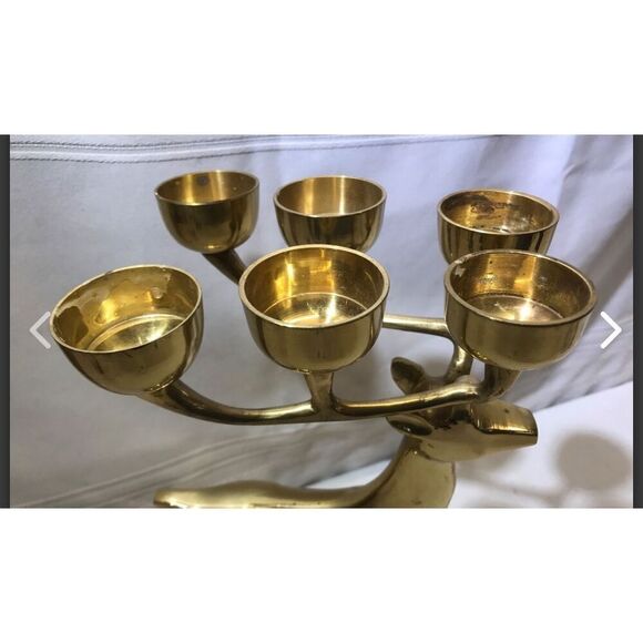 vintage Solid Brass elk reindeer Deer Candle Holder MCM christman hoilday decor - Picture 3 of 5
